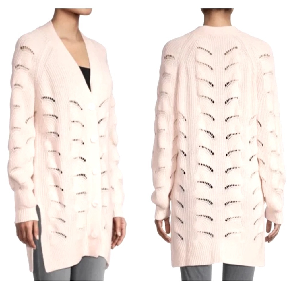 100% Cashmere Pointelle Eyelet Cardigan Sweater Elie Tahari